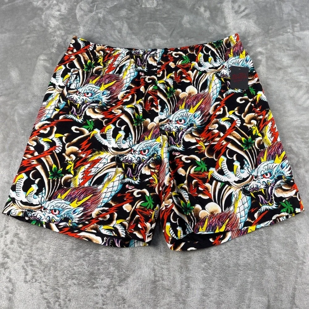 Ed Hardy Shorts Mens XL Graphic Multicolor Dragon Tattoo Art NEW